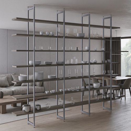 Стеллаж с дубовыми полками лофт "Meccano", размер: 2800x2800x400мм