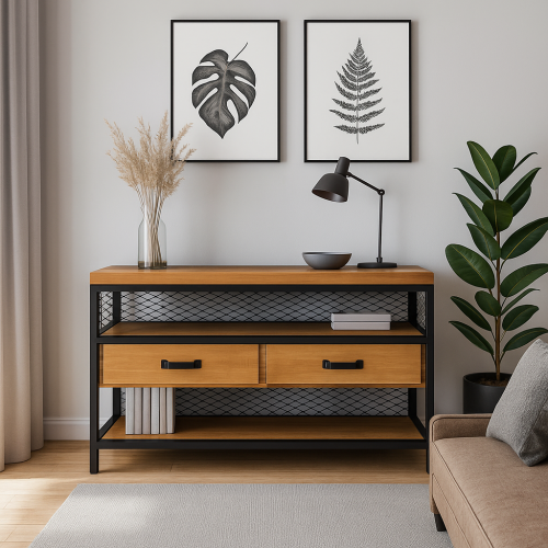 Консольный стол из металла и лиственницы