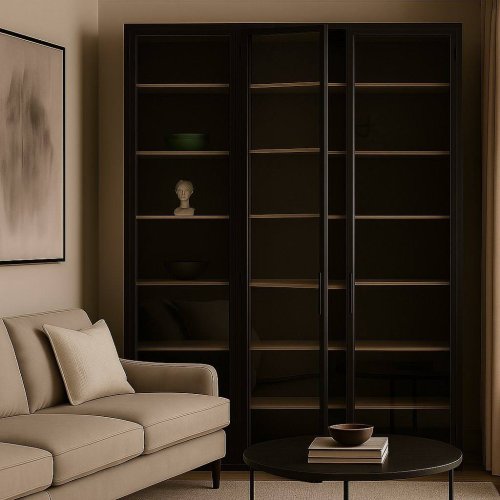 Стеклянный шкаф с деревянными полками, размер 2500х2500х600мм