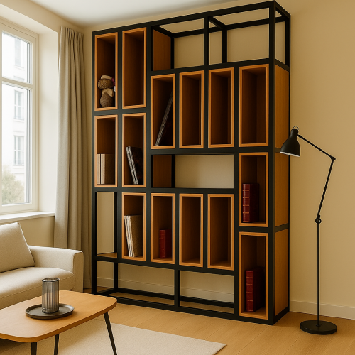 Стеллаж  из металла с дубовыми ящиками