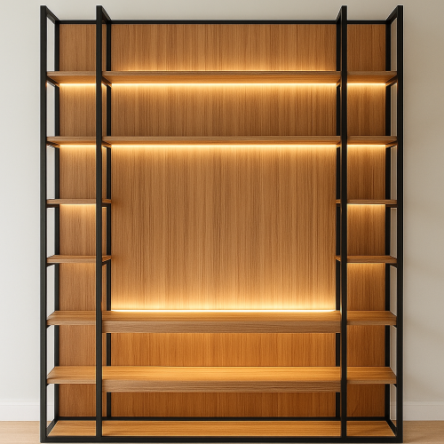 Стеллаж лофт из дуба со светодиодной  подсветкой