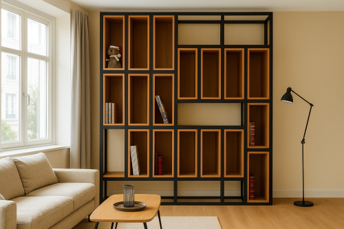 Стеллаж из металла с дубовыми ящиками