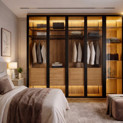 Гардеробный шкаф с выдвижными ящиками 