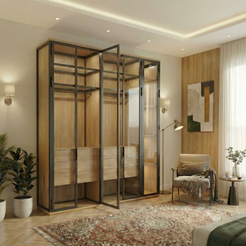 Гардеробный шкаф с выдвижными ящиками 