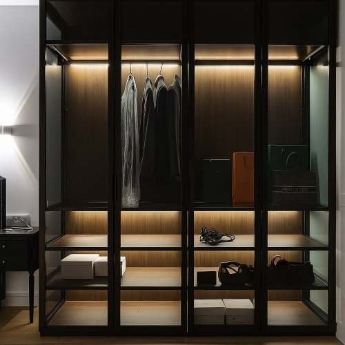 Гардеробный шкаф лофт с подсветкой на заказ