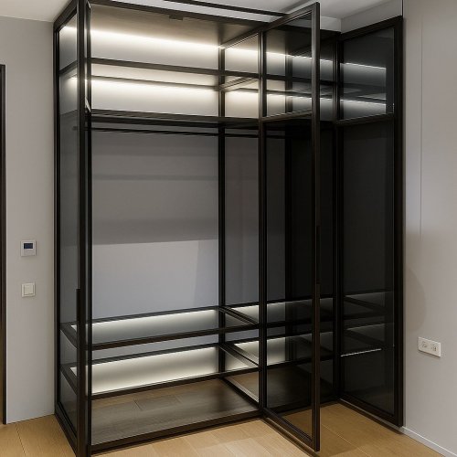 Гардеробный шкаф с стеклянными полками