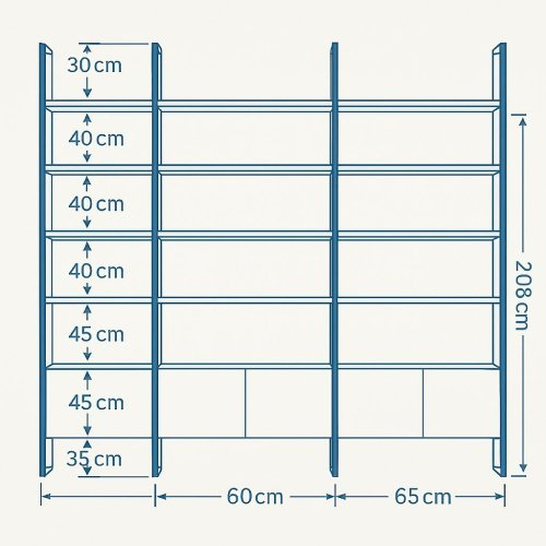 Стеллаж из трех секций с выдвижными ящиками