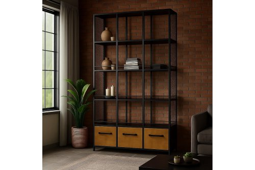 Стеллаж в стиле лофт с выдвижными ящиками