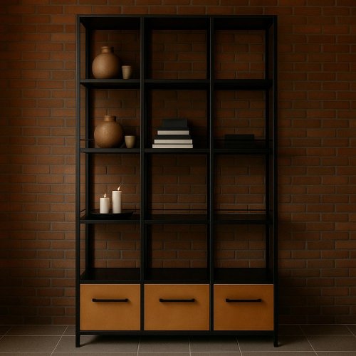 Стеллаж в стиле лофт с выдвижными ящиками