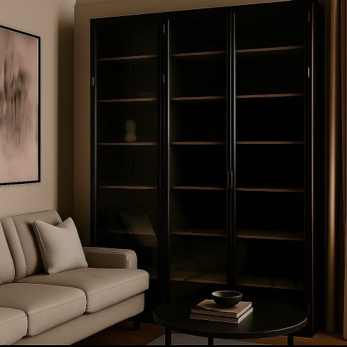 Стеклянный шкаф с деревянными полками, размер 2500х2500х600мм