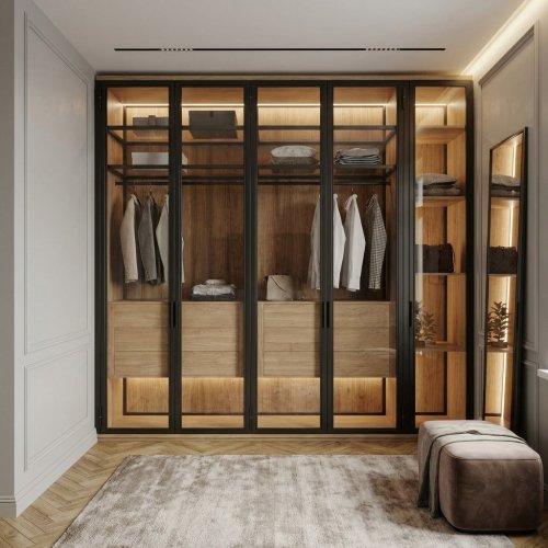 Гардеробный шкаф с выдвижными ящиками 