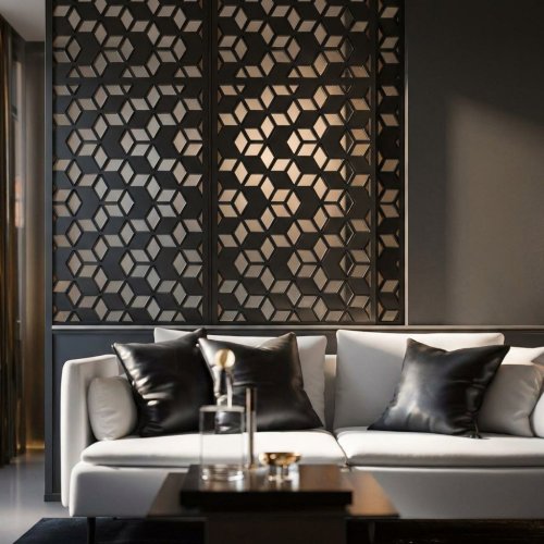 Резная межкомнатная перегородка из металла и стекла/ рисунок IDENT N A-050