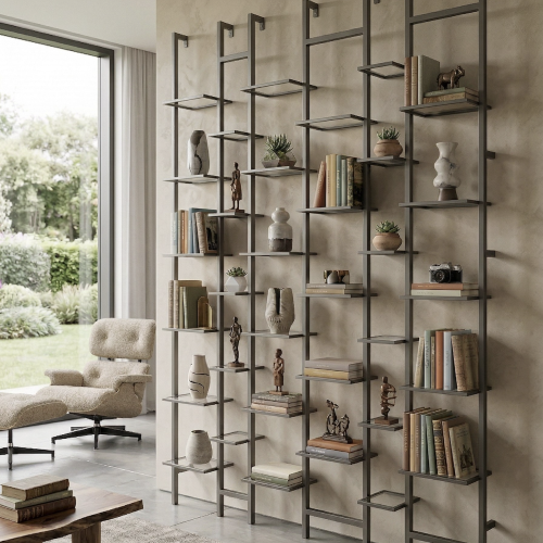 Стеллаж из металла со стеклянными полками