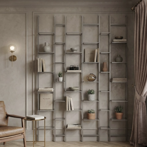 Стеллаж из металла со стеклянными полками